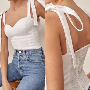 Reformation White Tie-Shoulder Bustier Top